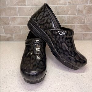 Dansko Black Leopard Print Clogs
